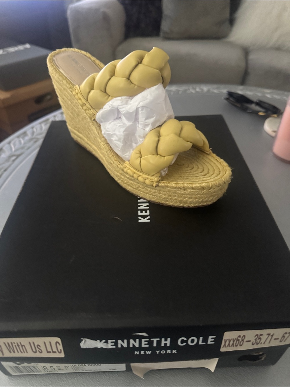 Kenneth Cole Braided Yellow Espadrille Wedge Sandals